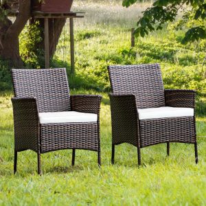 2 Pieces Outdoor PE Rattan Armchairs with Removable Cushions  |   Patio Dining Chairs Outdoor & Patio Furniture Patio Dining Chairs