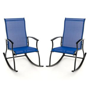 2 Pieces Outdoor Rocking Chairs with Breathable Backrest Navy |   Patio Rocking Chairs & Gliders Outdoor & Patio Furniture Navy