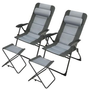 2 Pieces Patio Folding Dining Chair set with Adjustable Backrest Gray |   Beach & Lawn Chairs Beach & Lawn Chairs Beach & Lawn Chairs