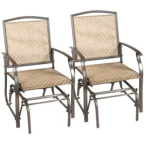 2 Pieces Patio Swing Single Glider Chair Rocking Seating Brown |   Patio Rocking Chairs & Gliders Outdoor & Patio Furniture Brown