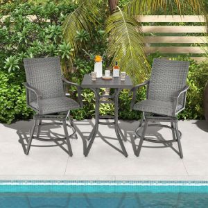 2 Pieces Patio Swivel Bar Chair Set with Quick Dry 4D Air Fiber Cushion  |   Patio Bar Furniture Outdoor & Patio Furniture Patio Bar Furniture