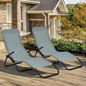 2 Pieces Stackable Portable Patio Chaise Lounger with Rocking Design Light Green |   Outdoor Chaise Lounges Outdoor & Patio Furniture Light Green