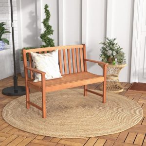 2-Seat Patio Wood Bench with Cozy Armrests and Backrest  |   Outdoor Benches Outdoor & Patio Furniture Outdoor Benches