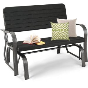 2-Seat Porch Glider with HDPE Back Seat and Steel Frame Black |   Patio Rocking Chairs & Gliders Outdoor & Patio Furniture Black