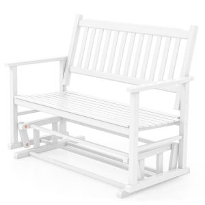 2 Seats Outdoor Glider Bench with Armrests and Slatted Seat White |   Patio Rocking Chairs & Gliders Outdoor & Patio Furniture Patio Rocking Chairs & Gliders