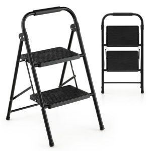 2-Step/3-Step Ladder with Wide Anti-Slip Pedal Black |   Garden Tools Garden Black