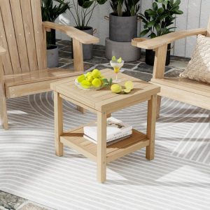 2-Tier Outdoor Side Table with Shelf for Porch Deck Garden  |   Patio Tables Outdoor & Patio Furniture Patio Tables