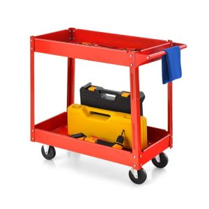 2-Tier Utility Cart with Handle and Heavy-Duty Metal Frame Red |   Garages Garages Garages