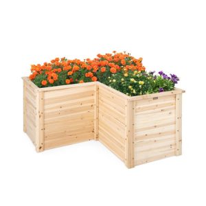 24 Inch L-Shaped Wooden Raised Garden Bed with Open-Ended Base Natural |   Raised Garden Beds Garden Natural