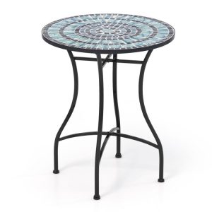 24 Inch Patio Bistro Table with Ceramic Tile Tabletop Blue |   Patio Tables Outdoor & Patio Furniture Blue