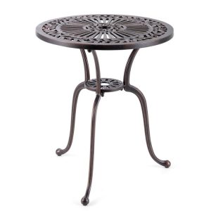 24 Inch Round Cast Aluminum Table Patio Dining Bistro Table with 2 Inch Umbrella Hole Copper |   Patio Tables Outdoor & Patio Furniture Copper