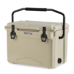 25 QT Hard Cooler with Aluminum Handle and Integrated Cup Holders Tan |   Coolers Camping Coolers