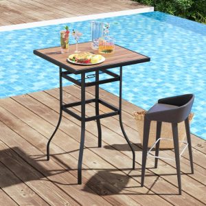 27.5 Inches Patio Bar Table for Garden Backyard Poolside Black + Natural |   Patio Tables Outdoor & Patio Furniture Black + Natural