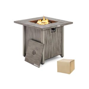 28 Inch 40,000 BTU Square Fire Pit Table with Lid and Lava Rocks Gray |   Fire Pits Fire Pits Fire Pits