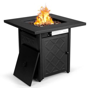 28 Inch Propane 50,000 BTU Patio Square Gas Fireplace with Lava Rock Black |   Fire Pits Fire Pits Black