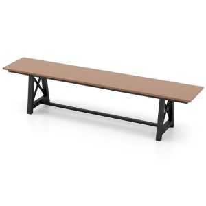 3-4 Person Outdoor HDPE Bench with Metal Frame Brown |   Outdoor Benches Outdoor & Patio Furniture Brown