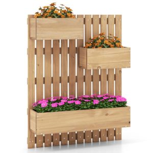 3-Box Wooden Raised Garden Bed with Trellises and Fabric Liners Natural |   Raised Garden Beds Garden Natural