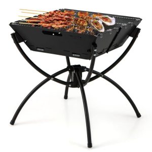 3-in-1 Camping Campfire Grill with Stainless Steel Grills Carrying Bag & Gloves Black |   Outdoor Grills Outdoor Black