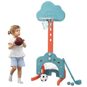 3-in-1 Kids Adjustable Basketball Hoop Set with Balls Green |   Toy Sports Outdoor Play Green