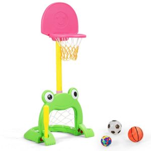 3-in-1 Kids Basketball Hoop Set Stand  Pink, Yellow, Green |   Toy Sports Outdoor Play Pink, Yellow, Green