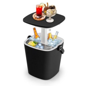 3-in-1 Portable Cooler Bar Table with Bottle Opener and Lift Top Lid for Camping Poolside Black |   Coolers Camping Black