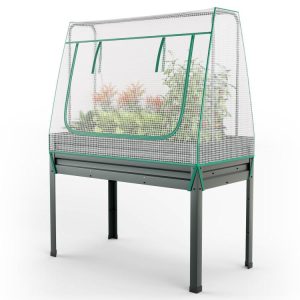 3-in-1 Raised Garden Bed with Greenhouse Cover and Trellis Gray |   Raised Garden Beds Garden Gray