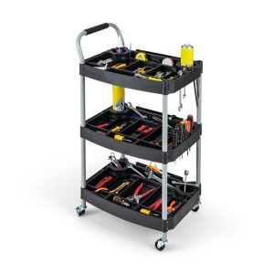 3 Layer Detailing Tool Utility Cart Tool Organizer Mobile Rolling Cart with Multiple Divider Black |   Garages Garages Black