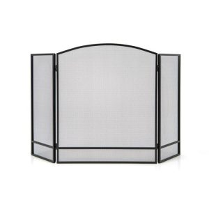 3-Panel Foldable Fireplace Screen with Wrought Metal Mesh Black |   Fireplace Tools Fireplace Tools Black