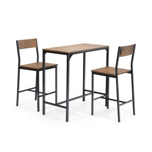 3 Pieces Bar Table Set with 2 Stools Black |   Patio Bar Furniture Outdoor & Patio Furniture Black