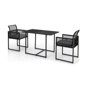 3 Pieces Outdoor Dining Set with Folding Backrest and Seat Cushions Black |   Patio Dining Sets Outdoor & Patio Furniture Black