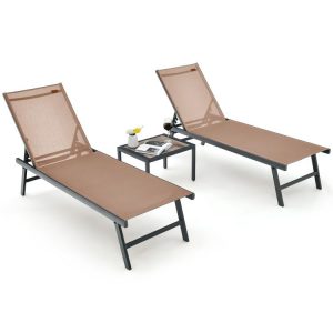 3 Pieces Patio Chaise Lounge Chair and Table Set for Poolside Yard Brown |   Outdoor Chaise Lounges Outdoor & Patio Furniture Brown