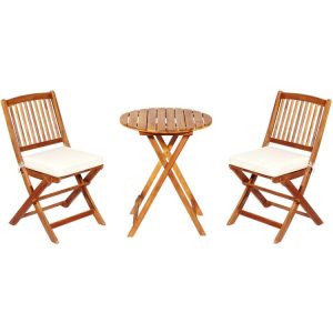 3 Pieces Patio Folding Bistro Set with Padded Cushion and Round Coffee Table White |   Patio Conversation Sets Outdoor & Patio Furniture Patio Conversation Sets