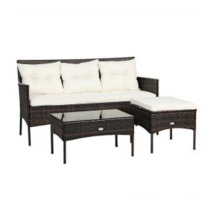 3 Pieces Patio Furniture Sectional Set with 5 Cozy Cushions White |   Patio Conversation Sets Outdoor & Patio Furniture Patio Conversation Sets