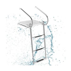 3-Step Telescoping Boat Ladder with Fiberglass Platform and Handrails Sliver |   Swimming Pools Outdoor Sliver