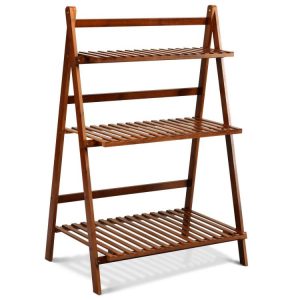 3-tier Folding Bamboo Flower Shelf   Brown |   Plant Stands Garden Brown