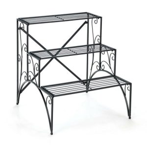 3-Tier Metal Plant Stand with Widened Grid Shelf for Porch Garden Black |   Plant Stands Garden Black