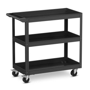 3-Tier Metal Utility Cart Trolley Tool with Flat Handle and 2 Lockable Universal Wheels Black |   Garages Garages Black