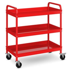 3-Tier Metal Utility Cart with Lockable Casters and Handles Red |   Garages Garages Garages