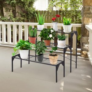 3 Tier Outdoor Metal Heavy Duty Modern for Multiple Plant Display Stand Rack Black |   Plant Stands Garden Black