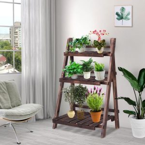 3 Tier Outdoor Wood Design Folding Display Flower Stand  |   Plant Stands Garden Plant Stands