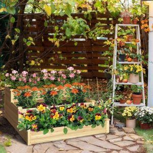 3-Tier Raised Garden Bed Wood Planter Kit for Flower Vegetable Herb Natural |   Raised Garden Beds Garden Natural