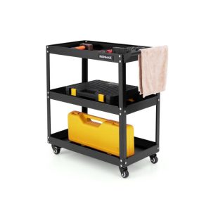 3-Tier Rolling Tool Cart with Spacious Shelves, 4 Universal Wheels and 2 Brakes Black |   Garages Garages Black