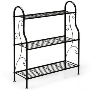 3-Tier Scrollwork Designed Metal Plant Stand Black |   Plant Stands Garden Black