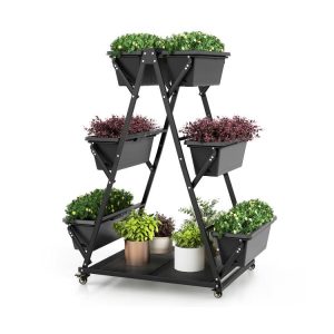 3-Tier Vertical Raised Garden Bed with 4 Wheels and 6 Container Boxes Black |   Raised Garden Beds Garden Black