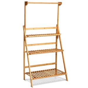 3 Tiers Bamboo Hanging Folding Plant Shelf Stand Raw Bamboo Color |   Plant Stands Garden Plant Stands