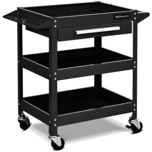 3-Tray Tool Cart with Drawer and 4 Universal Wheels Black |   Garages Garages Black