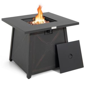 30 Inch Square Propane Gas Fire Table with Waterproof Cover Black |   Fire Pits Fire Pits Black