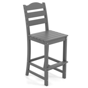 30 Inches Counter Height HDPE Bar Stool with Backrest and Footrest Gray |   Patio Bar Furniture Outdoor & Patio Furniture Gray