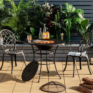 31.5 Inch Patio Fire Pit Dining Table With Cooking BBQ Grate Black |   Fire Pits Fire Pits Black