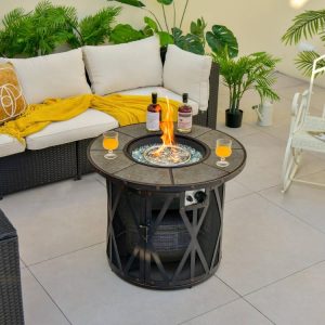 32 Inch 30000BTU Fire Pit Table with Fire Glasses and PVC Cover  |   Fire Pits Fire Pits Fire Pits